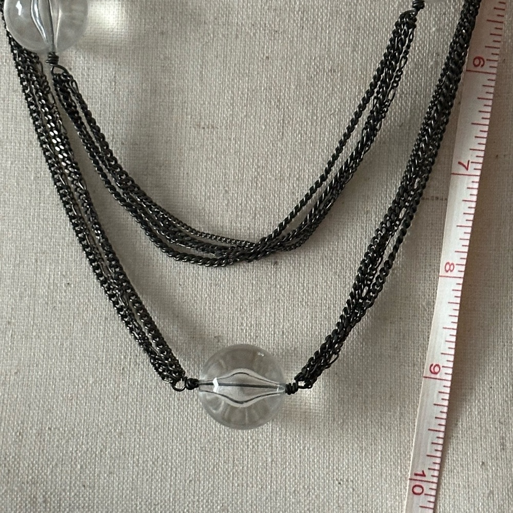 Betsey Johnson Gunmetal Chains and Clear Beads Necklace - Picture 2 of 7